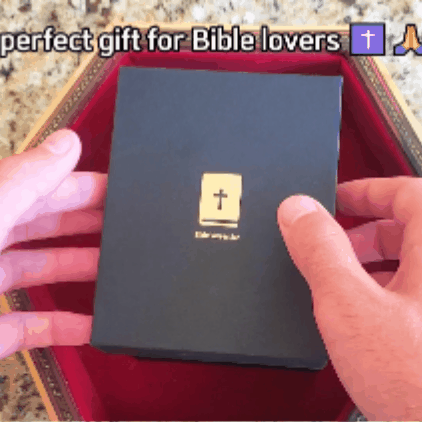 Gif of unboxing perfect gift for christian, bible verse jar on countertop and in packaging being unwrapped. Opening the verse jar